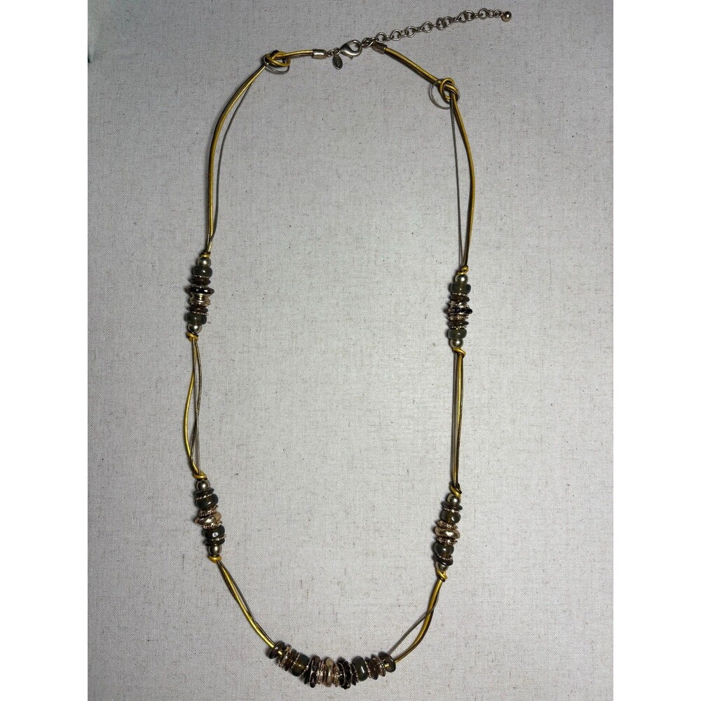 Chico's Necklace Multicolor Jade gold silver copper tone chain charms strand 41"